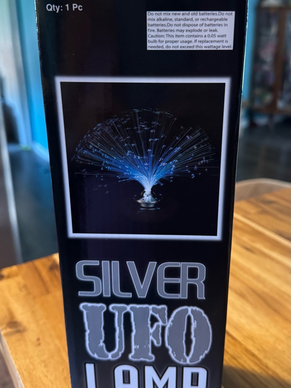 Silver UFO Lamp - Blue Fiber Optic Light